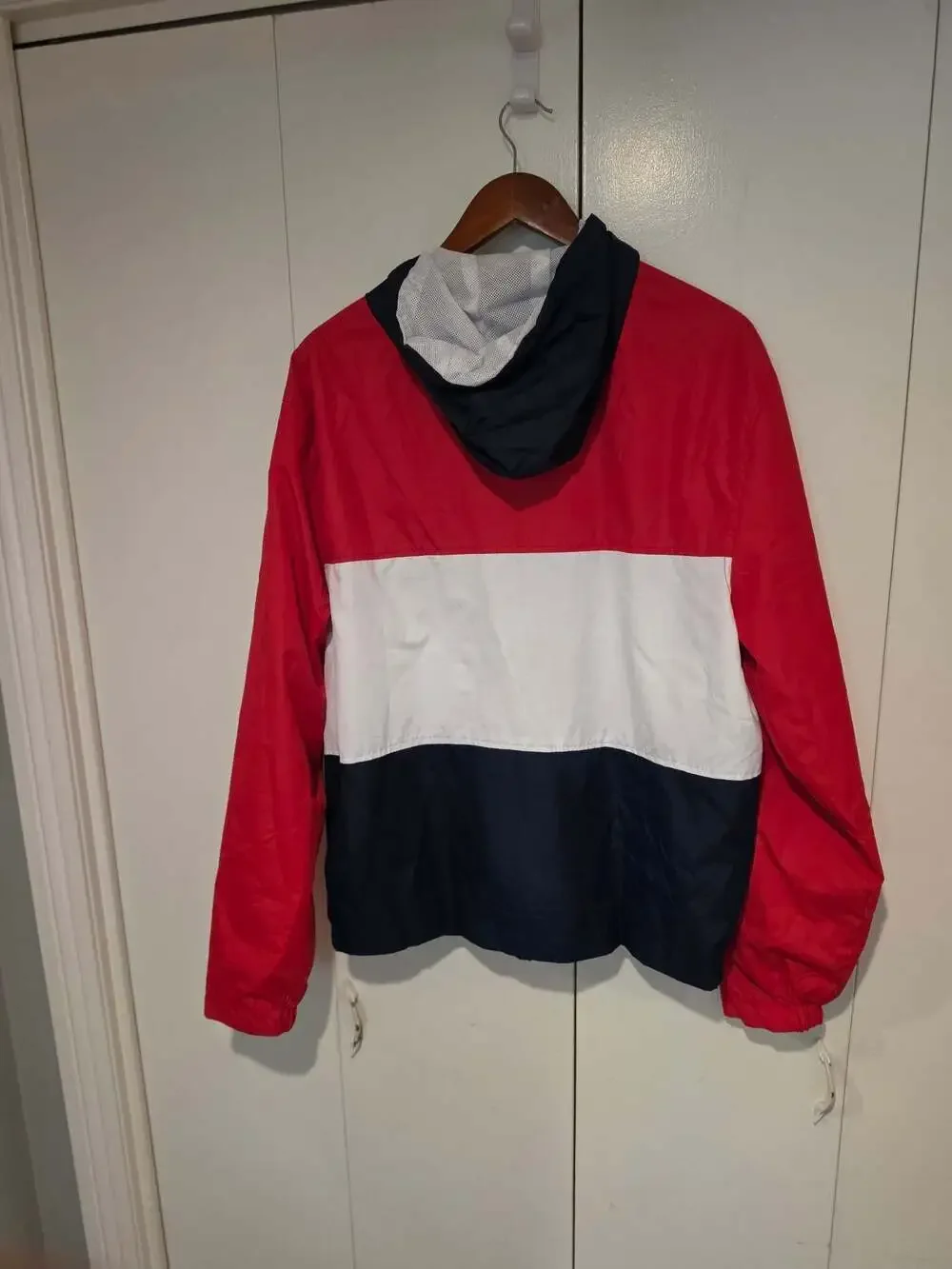 U.S. Polo Assn. Men's Tri-Color Red White and Blue Full Zip Hooded Windbreaker J